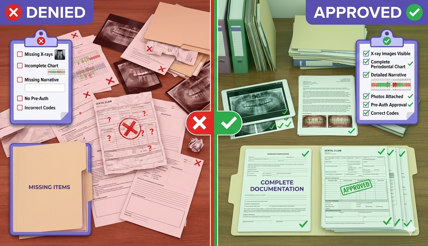 Results comparison showing reduced dental claim denials after implementing AI automation